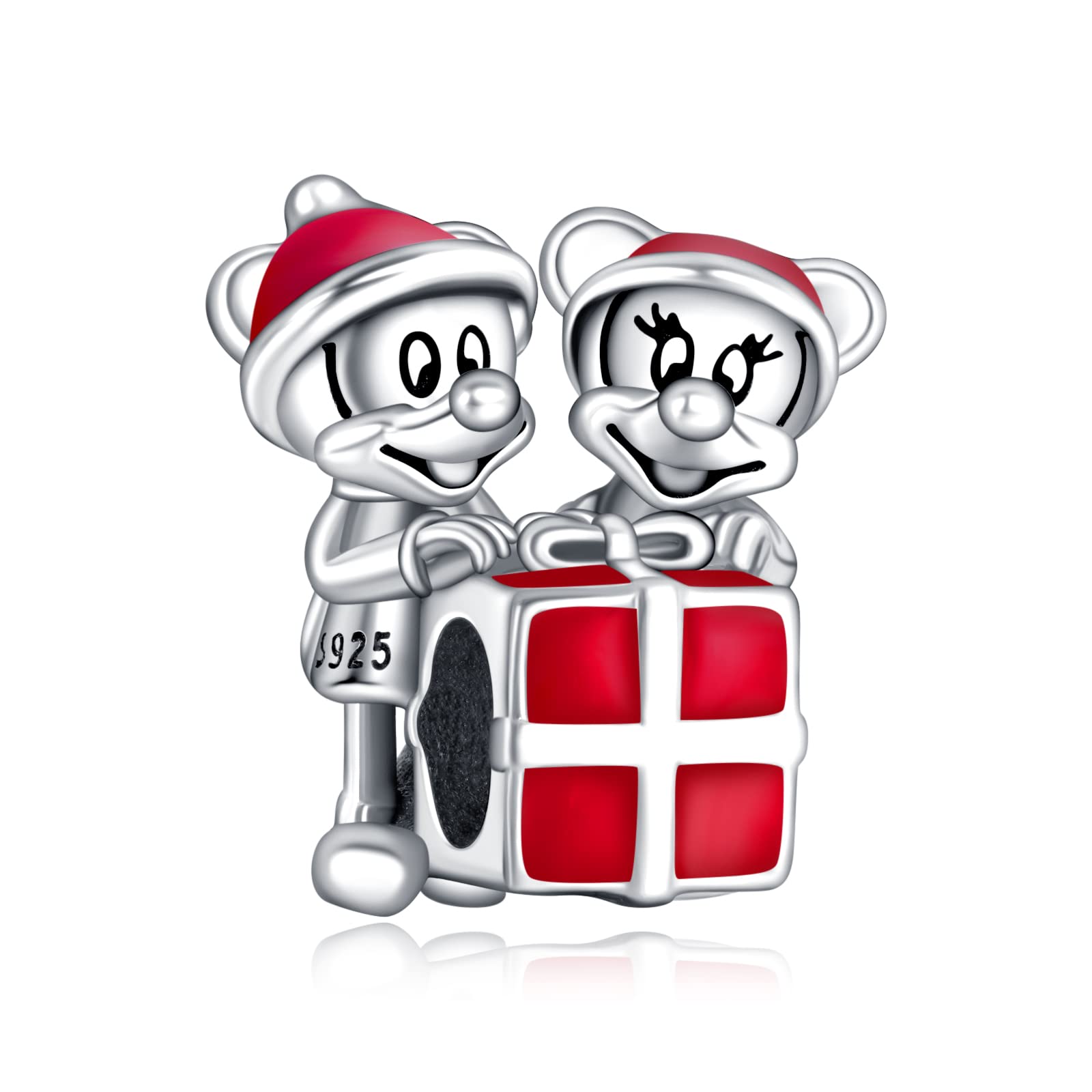 LaMenars Disney Family Love Charms 925 Sterling Silver Heart Beads Perfect for Bracelet Necklace Birthday Gifts for Women (Disney Mickey Mouse and Minnie Mouse Present)