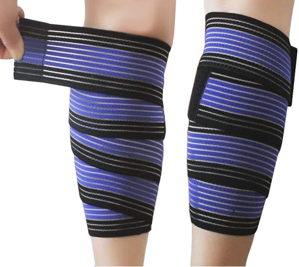 TINAYAUE Adjustable Compression Ankle Support Knee Brace Elastic Breathable Knee Elbow Wrist Ankle Hand Foot Support Wrap Sports Bandage Strap Guard Protector (Blue+black, 90cm, two pieces)