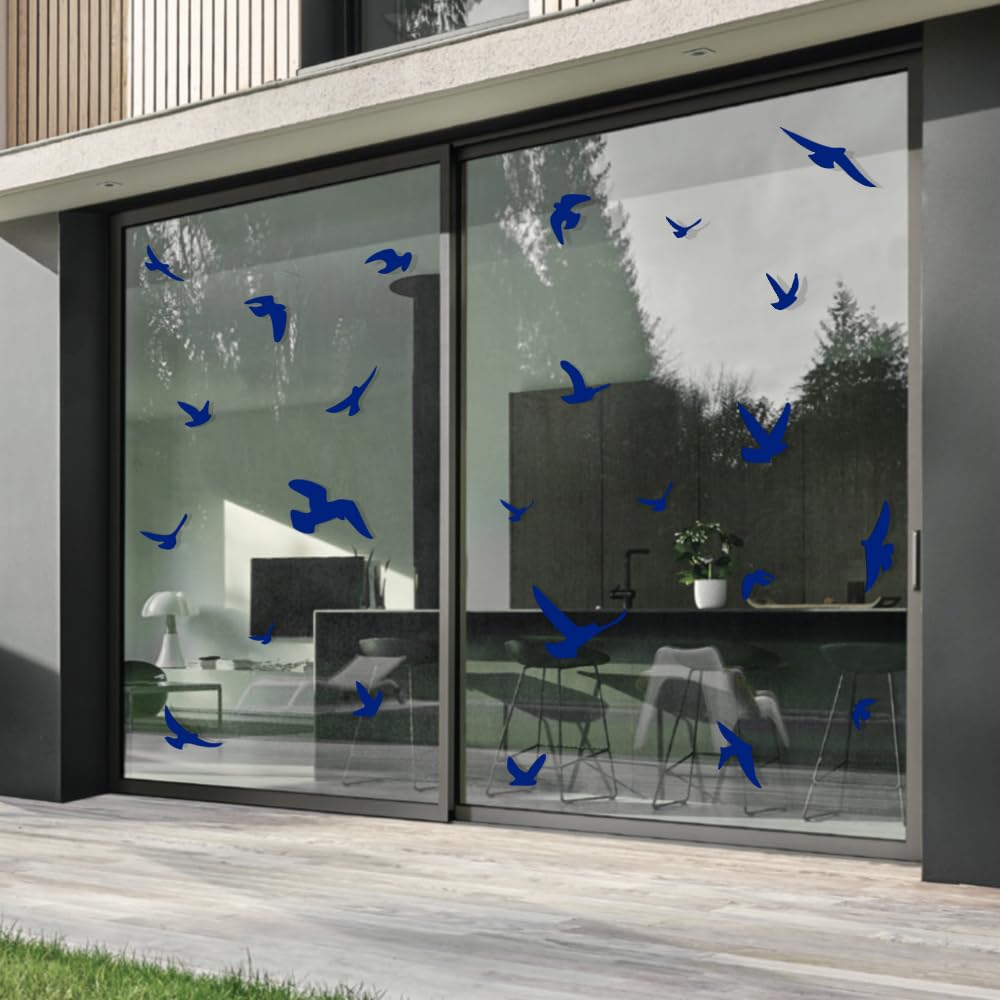 Decooo.be Anti-Collision Stickers to Prevent Bird Strikes on Window Glass - Choice of Colours Available (Set of 17 Silhouettes) Bleus Foncés