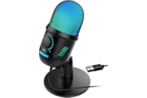 MRSDY USB Computer Microphone for Streaming, Recording, Gaming, Plug & Play, Mute Button, Volume Gain, Monitor, Noise Reduction, Online Chat, Condenser Podcast RGB Mic for PS4/5, PC Gamer, Mac