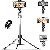 UBeesize 72" Phone Tripod & Selfie Stick, Camera Tripod Stand with Wireless Remote and Phone Holder,Compatible with iPhone Android, Perfect for Selfies/Video Recording/Live Streaming Black