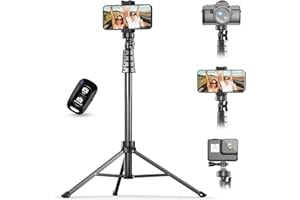 UBeesize Selfie Stick Tripod, 62" Extendable Tripod Stand with Bluetooth Remote for Cell Phones, Heavy Duty Aluminum, Lightwe
