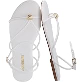 CUSHIONAIRE Tory Strappy Flat Sandals for Women, Toe Ring Sandals with Adjustable Buckle Ankle Strap, Wrap Style