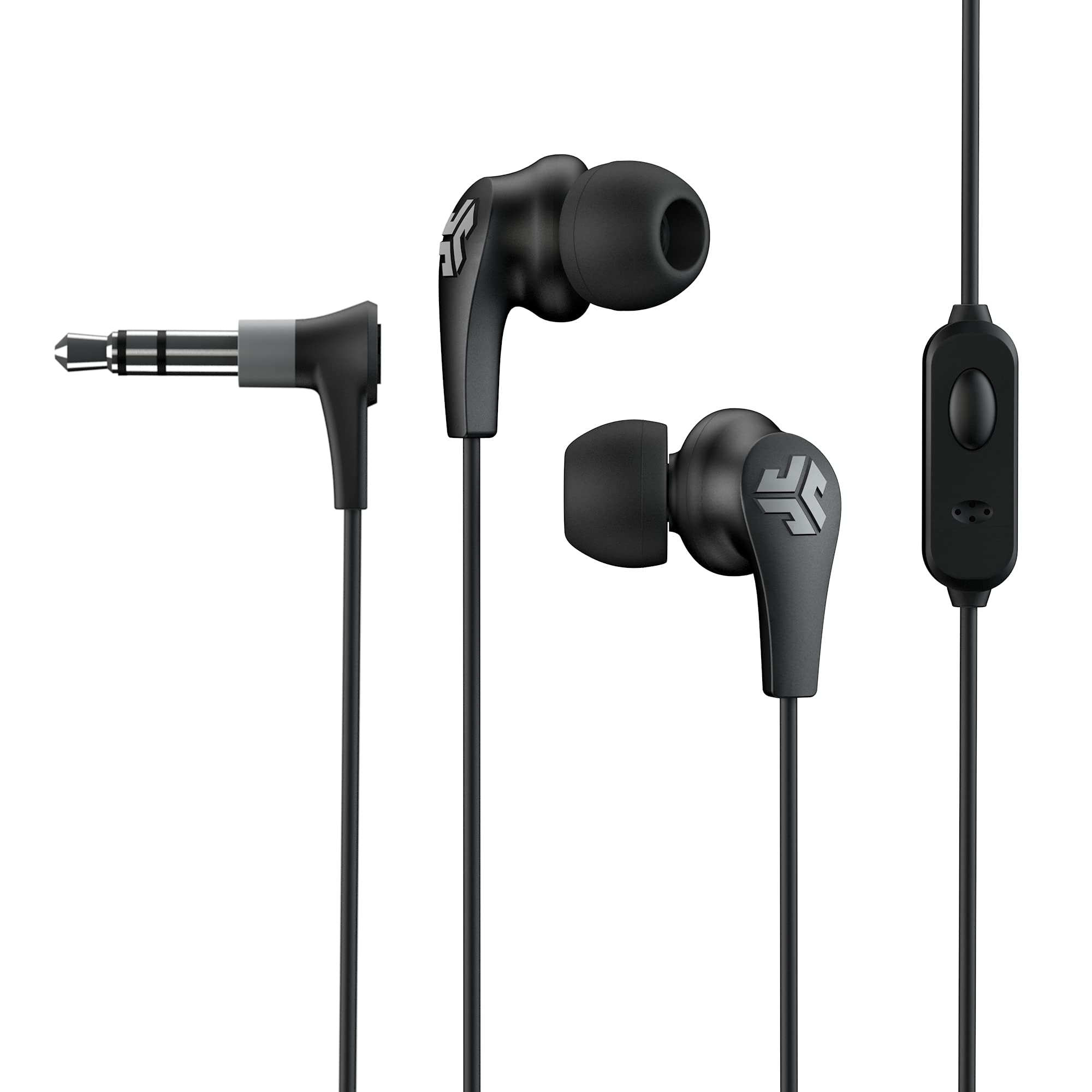 JLab Audio JBuds Pro Signature Wired Earbuds with Microphone and Track Controls, Titanium 10mm Drivers with Custom Fit Gel Tips and Cush Fins, Black