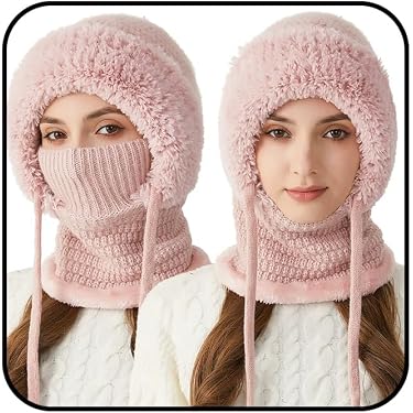 Women\'s Two-Piece Set Windproof Warm Balaclava Visor Hat 2Pcs/Set Womens Winter Warm Elastic Soft Ear Protection  main image 4