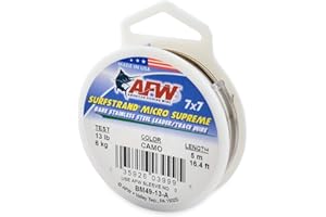 AFW American Fishing Wire Surfstrand Micro Supreme Bare 7x7 Stainless Steel Leader Wire- Fishing Leader Line for Saltwater, 13lb Test - 20lb Test, Camo Color, 5m Length