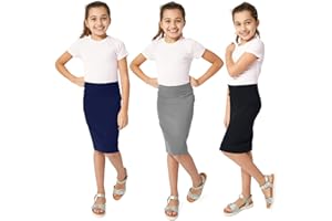 KIDPIK 3-Pack Pencil Skirts - Knee Length Skirt for Girls 4 Years & Up - Comfy Modest Clothing - 3 Colors/Set