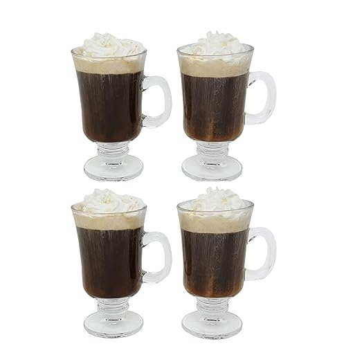 Irish Coffee Glass Coffee Mugs Footed Regal Shape 8 oz. Set of 4 Thick Wall  Glass Cappuccinos, Mulled Ciders, Hot Chocolates, Ice cream and More! in  Kenya | Whizz Mug Sets