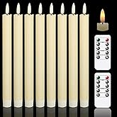 GenSwin Flameless Flickering Taper Candles with 2 Remote Controls and Timer, Real Wax 3D Wick Light Window Candles Battery Operated Pack of 8, Christmas Home Wedding Decor(Ivory, 0.78 X 9.64 Inch)