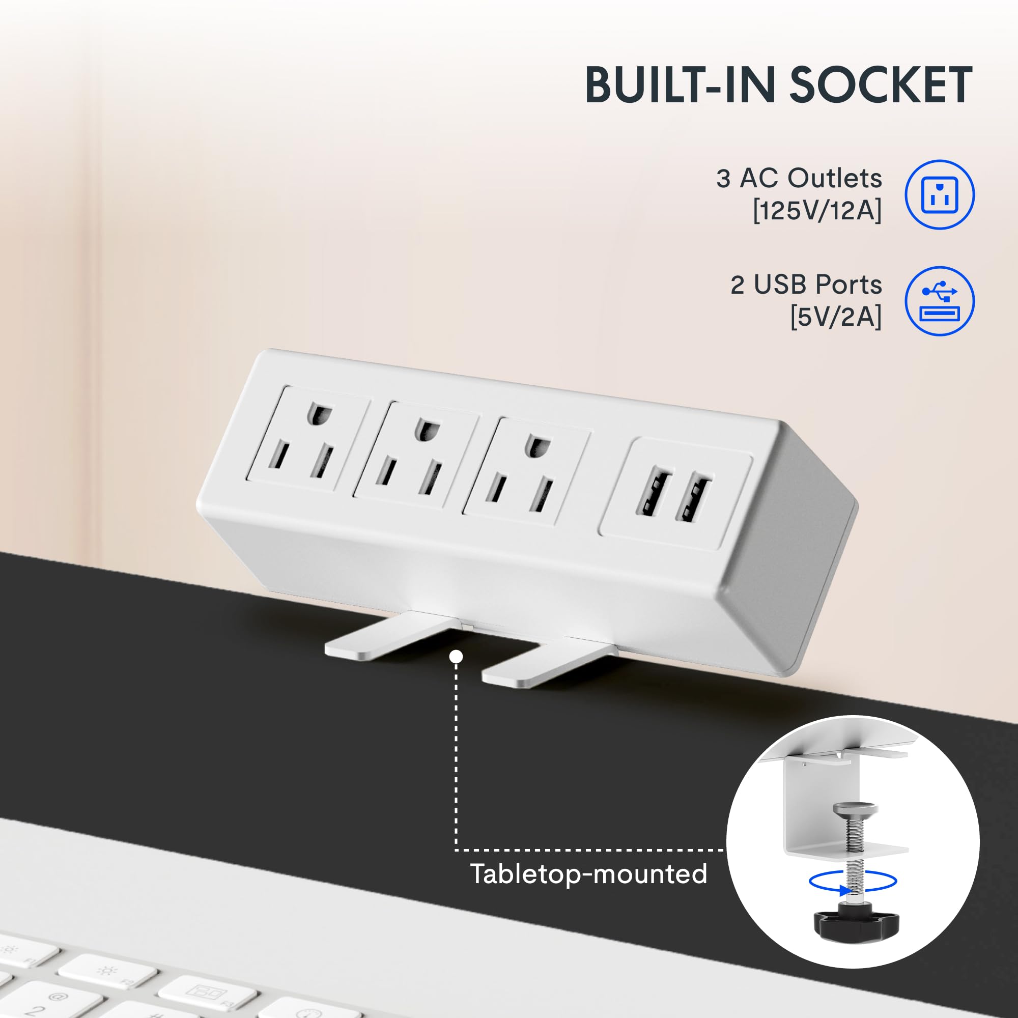 FLEXISPOT EN2 Whole-Piece Standing Desk with Clamp Power Strip, 48 x 30 Electric Stand Up Height Adjustable Desk with Cable Management (White Frame + 48
