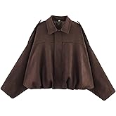 JoinQueen Faux Suede Jacket Women Oversized Long Sleeve Zip Up Epaulet Bomber Leather Jackets Oversized Casual Coat(Coffee,L)