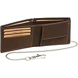 LEAS MCL Mens and Ladies Wallet with Chrome-Chain Extra Thin Horizontal Format Vintage-Style, Genuine Leather, Brown - ''LEAS Chain-Series''