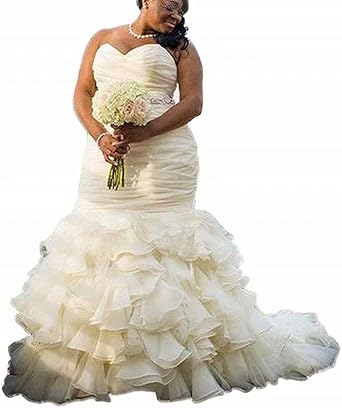 Amazon Com Women S Plus Size Sweetheart Beaded Pleats Mermaid Wedding Dresses Organza Bride Bridal Gown Clothing