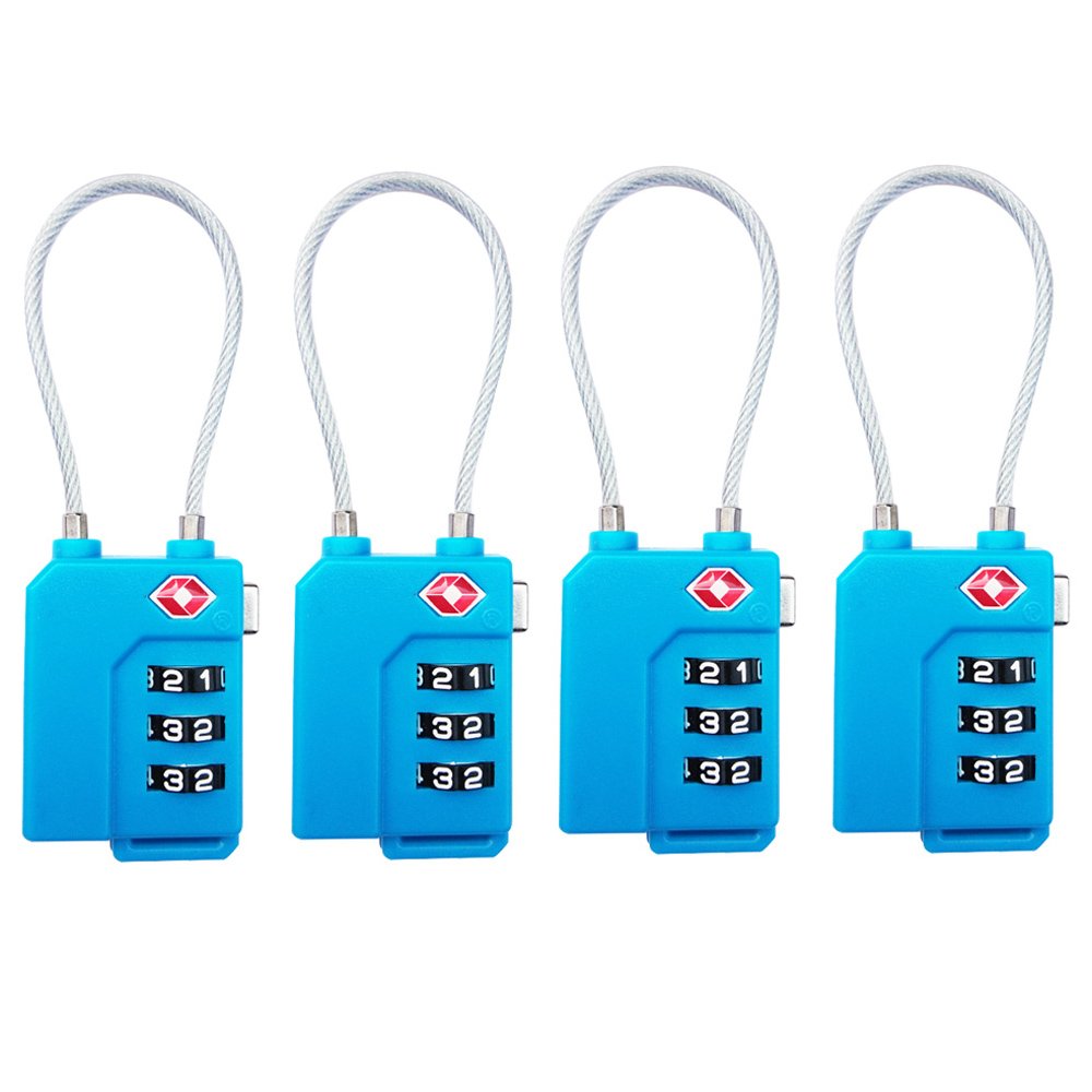 4 Pack TSA Lock Security 3 Digit Combination Suitcase Luggage Bag Code Lock Padlock-Blue