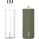 LOOFORE Glass Water Bottle 32 oz with Lid and Neoprene Sleeve | Glass Drinking Bottle 1000ml, Reusable Bpa Free, Leakproof, High Borosilicate, Water Bottle for Gym, Sports &amp; Workout, 1 Pack
