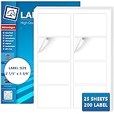 JollyTrip Shipping Address Labels 3 3/8" X 2 1/3" Square White Sticker Labels for Laser & Inkjet Printers,Adhesive Mailing Labels,Label Stickers Adhesive Label(25Sheets,200Labels)