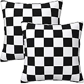 Tebjh Checkered Pillow Covers 18x18 in Couch Black and White Plaid Pillow Case Sets of 2 Modern Decorative Square Throw Pillo