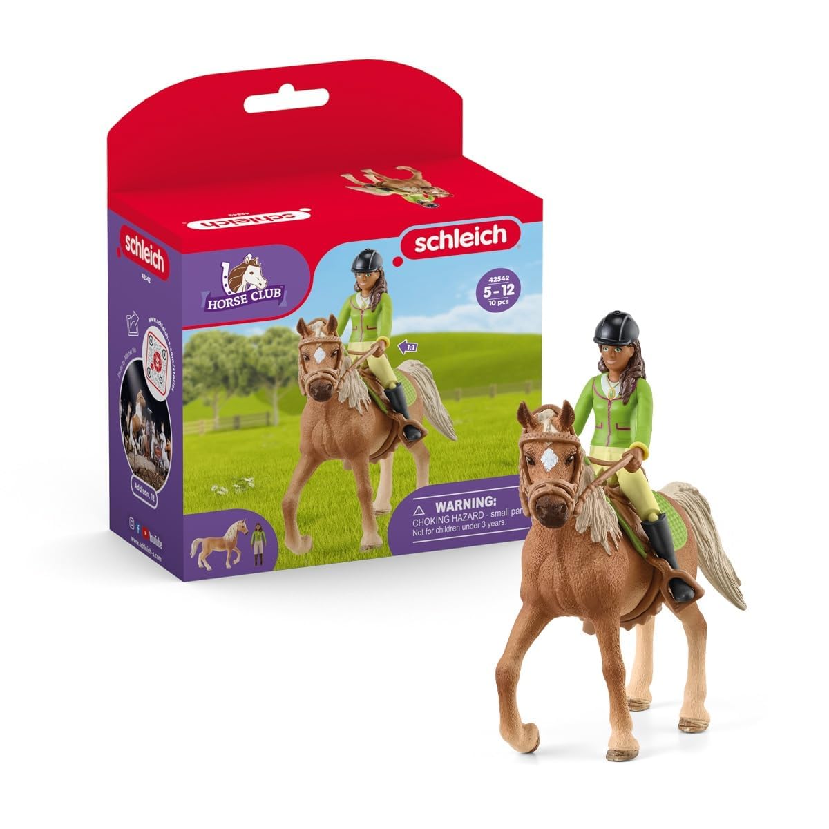 SCHLEICH Horse Club Sarah and Mystery Horse Set - Playset with Removable Saddle and Bridle - Fully Movable Rider Figurine - Fun Toys for Boys and Girls- Kids Ages 5+