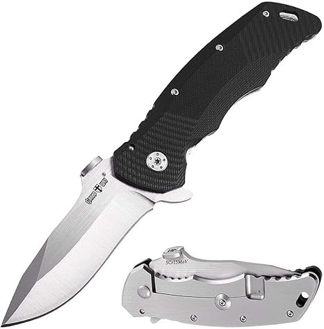 Amazon Com Pocket Tactical Outdoor Knife For Men Best Folding Knives For Survival Hunting Edc Flip Foldable Folding Camping Knives With Black G 10 Handle And 5cr15mov Steel 01176 Kitchen Dining