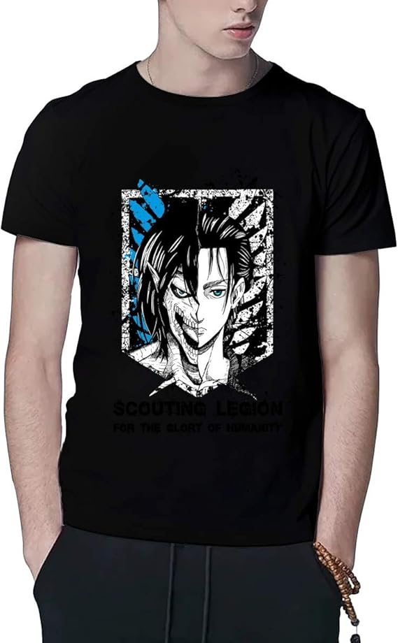 Amazon Tシャツ メンズ 服 半袖 綿 アニメtシャツ 進撃の巨人 リヴァイ かわいい プリント 柔らかい カジュアル 誕生日 イベント プレゼント リヴァイ ミカサ ハンジ エレン Tシャツ カットソー 通販