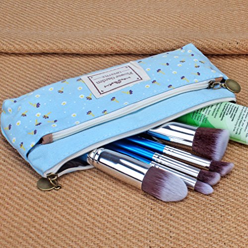 FASOTY Flower Floral Canvas Pen Pencil Holder, Set of 4 Canvas Cosmetic Pen Pencil Stationery Pouch Bag Case