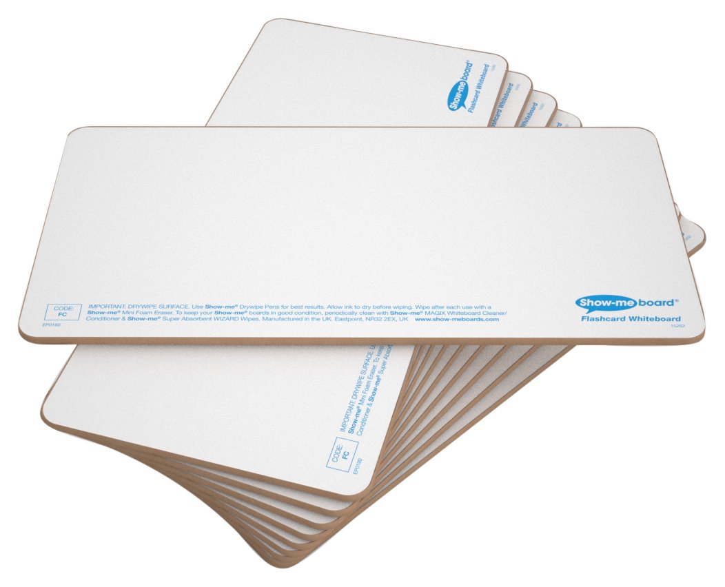 Show-me Plain Double-Sided Flashcard Whiteboards – Drywipe Board for Teacher and Students, Suitable for Whiteboard and Drywipe Pens (Pack of 10)