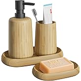 Asashizen Bathroom Accessory Sets, 4PCS - Bamboo Soap Dish, Soap Dispenser, Tray, Mouthwash Cup for Home Office Hotel