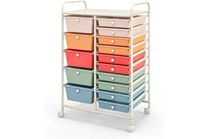 CLEEMAN 15-Drawer Rolling Cart, Mobile Storage Cart with Universal Wheel & Metal Frame, Multipurpose Trolley Utility Cart, Craft Art Cart Organizer for Home Office School