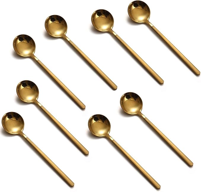 8 PCS Mini Coffee Spoons Teaspoons 5.3Inch Gold Plated