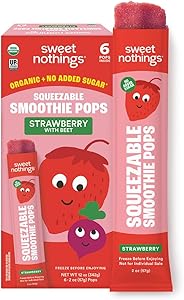 Sweet Nothings, Strawberry, USDA Organic Kids' Squeezable Super Fruit Smoothie Pops, Pack of 6 - Dye-Free, No Added Sugar, Da