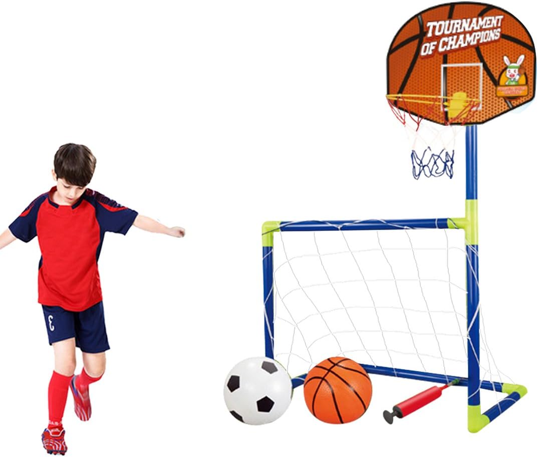 BOROK 2-in-1 Children Mini Soccer Football Goal Portable with Football Nets Pegs Pump Outdoor Indoor Toys Activities Boy Kids