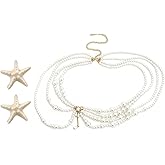 Daifunli 3 Pcs Pearl Multi Layered Waist Chain with Starfish Hair Clip Mermaid Costume Accessories for Women Cosplay