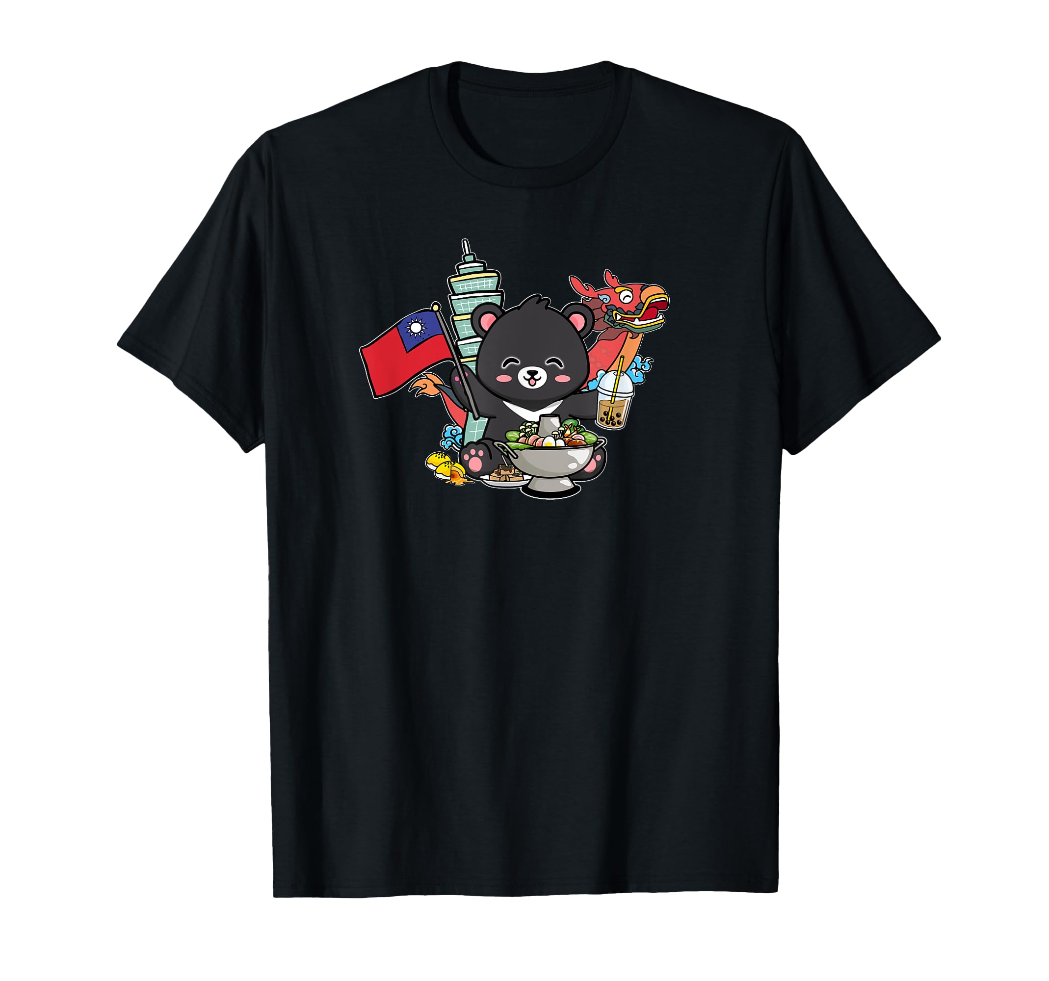 Photo 1 of *XS AND Red* Kawaii Hot Pot Boba Bear Taiwan Flag Travel T-Shirt *XS*