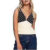 Women Y2K Halter Tank Top Sleeveless V Neck Polka Dot Crop Top Sexy Slim Backless Going Out Cami Shirt Streetwear