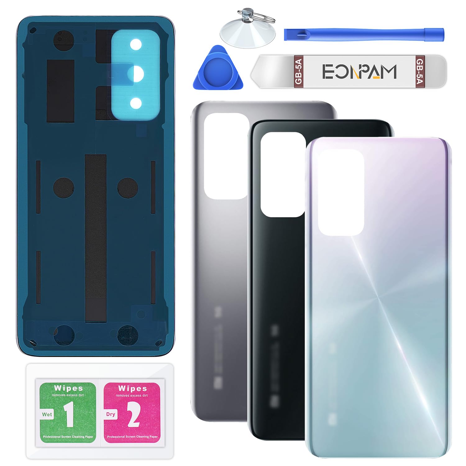 Eonpam Back Cover Glass for Xiaomi Mi 10T / Mi 10T Pro Rear Glass Replacement with Repair Kit Genuine Rear Housing (Aurora Blue)
