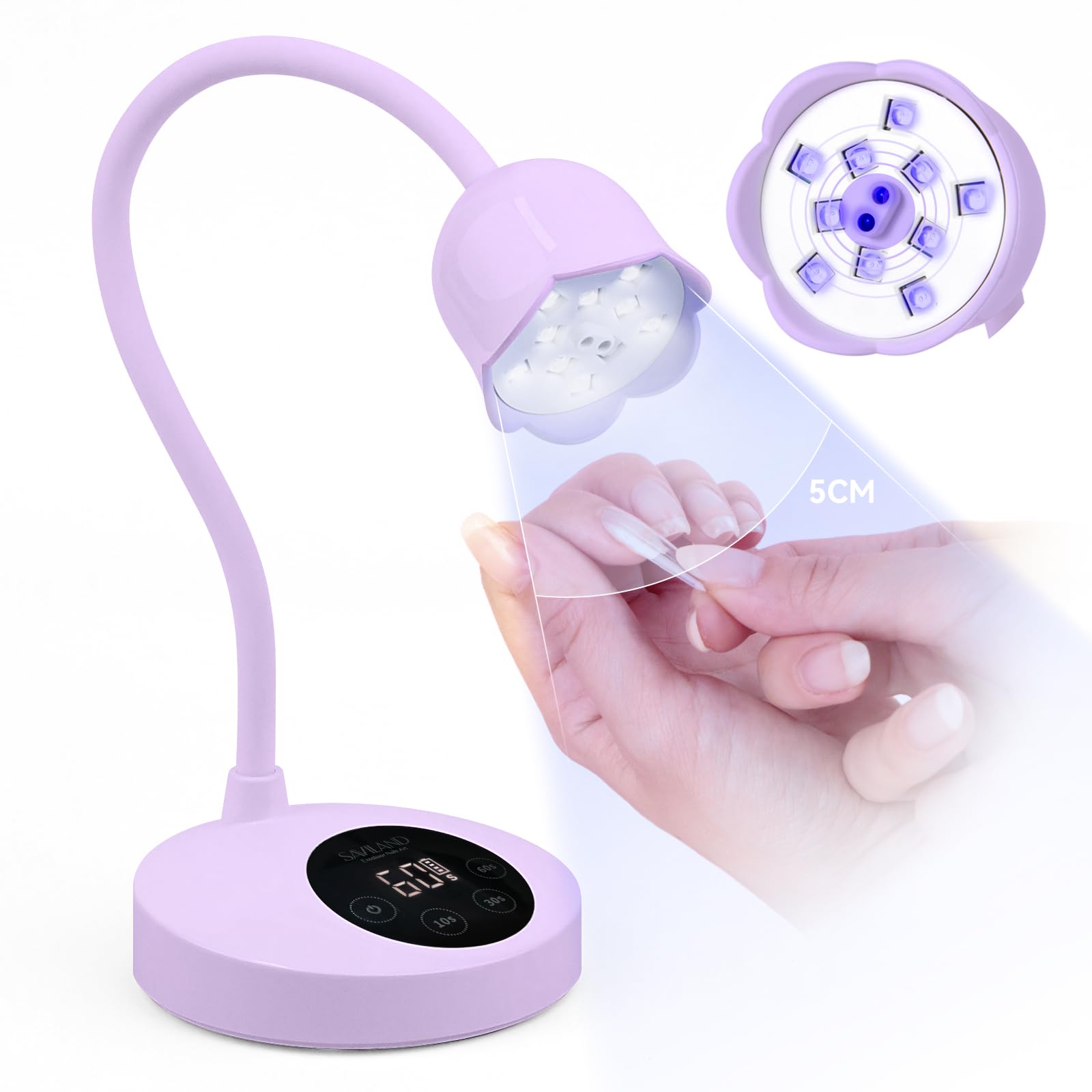 Saviland UV Nail Lamp with Smart Sensor: 10s Flash Cure UV Light for Gel Nails 360° Gooseneck Nail Lamp Rechargeable & Portable 3000 mAh U V LED Lamp for Gel Nail Tips Rhinestone DIY Home Manicure