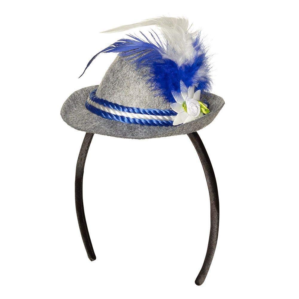 Boland Women’s German Headband – Grey Oktoberfest Mini Hat with Blue and White Feathers – Bavarian Beer Festival Fancy Dress Costume Accessory for Carnival, Cosplay and Themed Parties