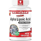 Nutridom Alpha Lipoic Acid 600 mg Capsules, 99%+ Purity, Antioxidant Support for Healthy Glucose Metabolism, Non-GMO, Vegan, 