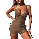 ZAFUL Women's 2025 Tankini Swimsuits Ruched Top Two Piece Tummy Control V Neck Bathing Suits with Short