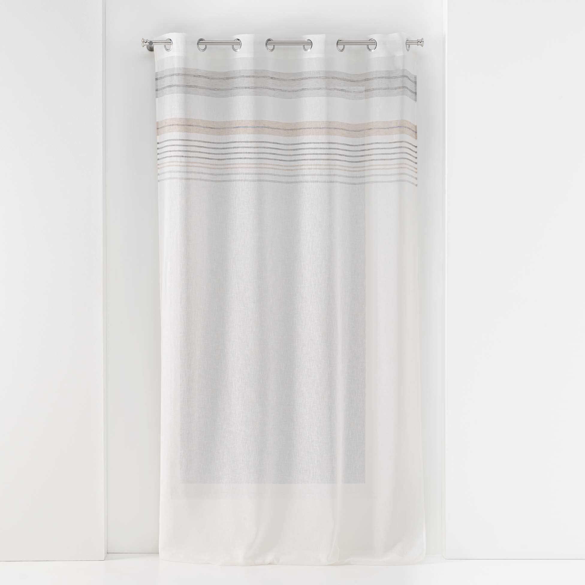 Douceur d'Intérieur, Zola Linen Look Top Ray Striped Eyelet Curtains 140 x 240 cm