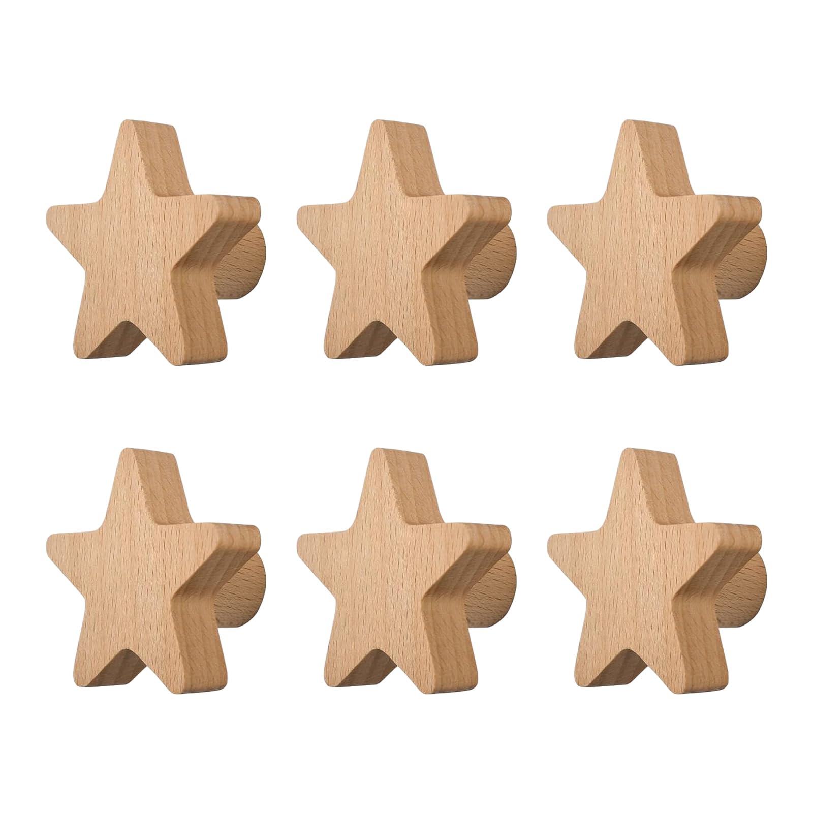 MOROBOR 6PCS Star Shaped Wooden Knobs Single Hole Beech Wood Handles Wood Cupboard Cabinet Handles Knobs for Chest of Drawers with Screws& Expansion Tube — image 1