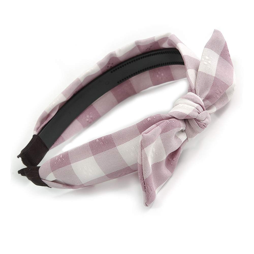 Lilac/White Checked Fabric Bow Alice/Hair Band/HeadBand