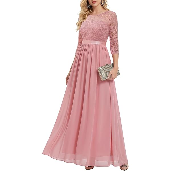 Amazon.com: Miusol Women's Elegant Floral Lace 3/4 Sleeve Bridesmaid Formal  Maxi Dress (Small, Coral Blue) : Clothing, Shoes & Jewelry