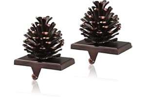 JUSTOTRY 3D Pine Cones Christmas Stocking Holders for Mantle Set of 2 with Non-Skid Brown Stocking Hangers for Fireplace Home Decor Holiday Gifts Xmas Decorations Supplies