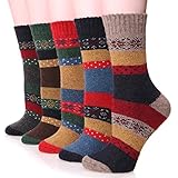 EBMORE Women Fashion Casual Snowflake Warm Crew Wool Cotton Winter Socks 5 Pack