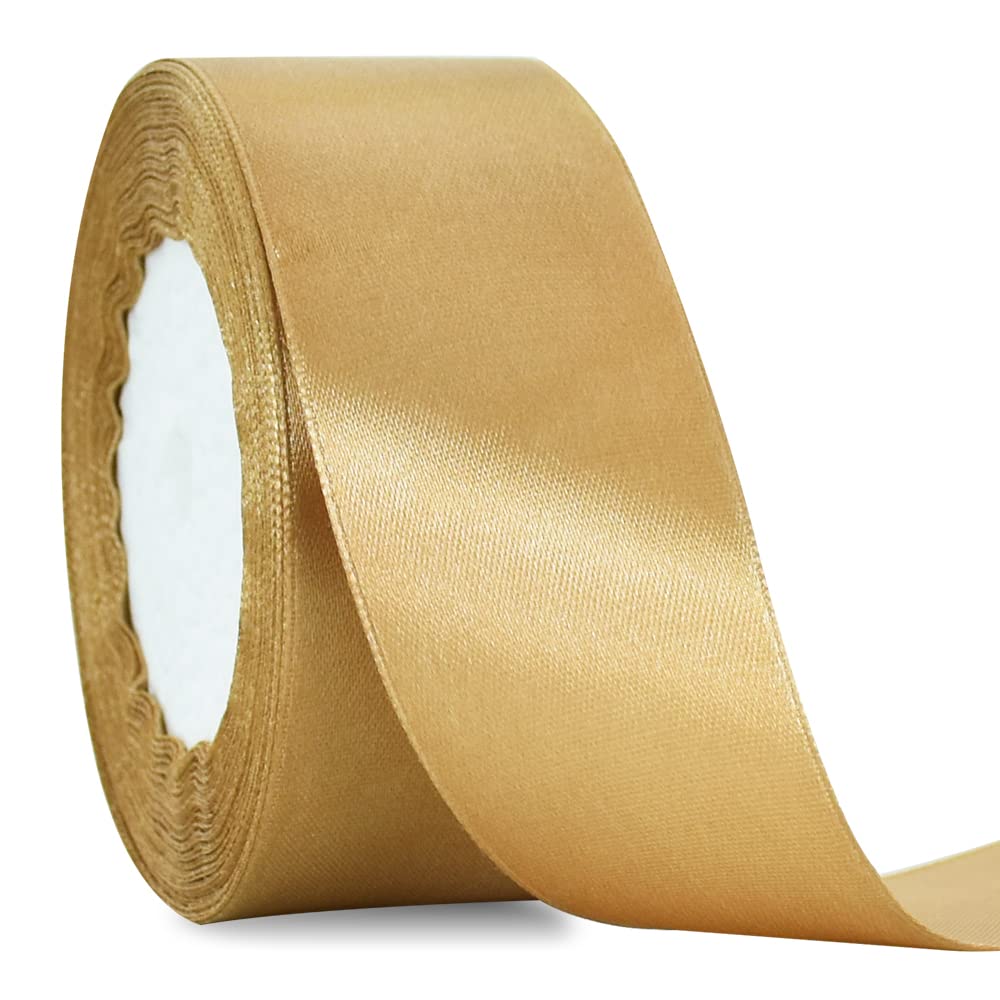 TONIFUL 4cm X 22M Wide Light Gold Satin Ribbon Solid Fabric Ribbons for Wedding Car Decoration Chair Sash Crafts Gift Wrapping Cutting Ceremony Table Bows Floral Sewing Party Decoration