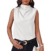 Cicy Bell Womens Mock Neck Satin Tank Tops Business Casual Work Ruched Blouses Summer Corporate Outfits