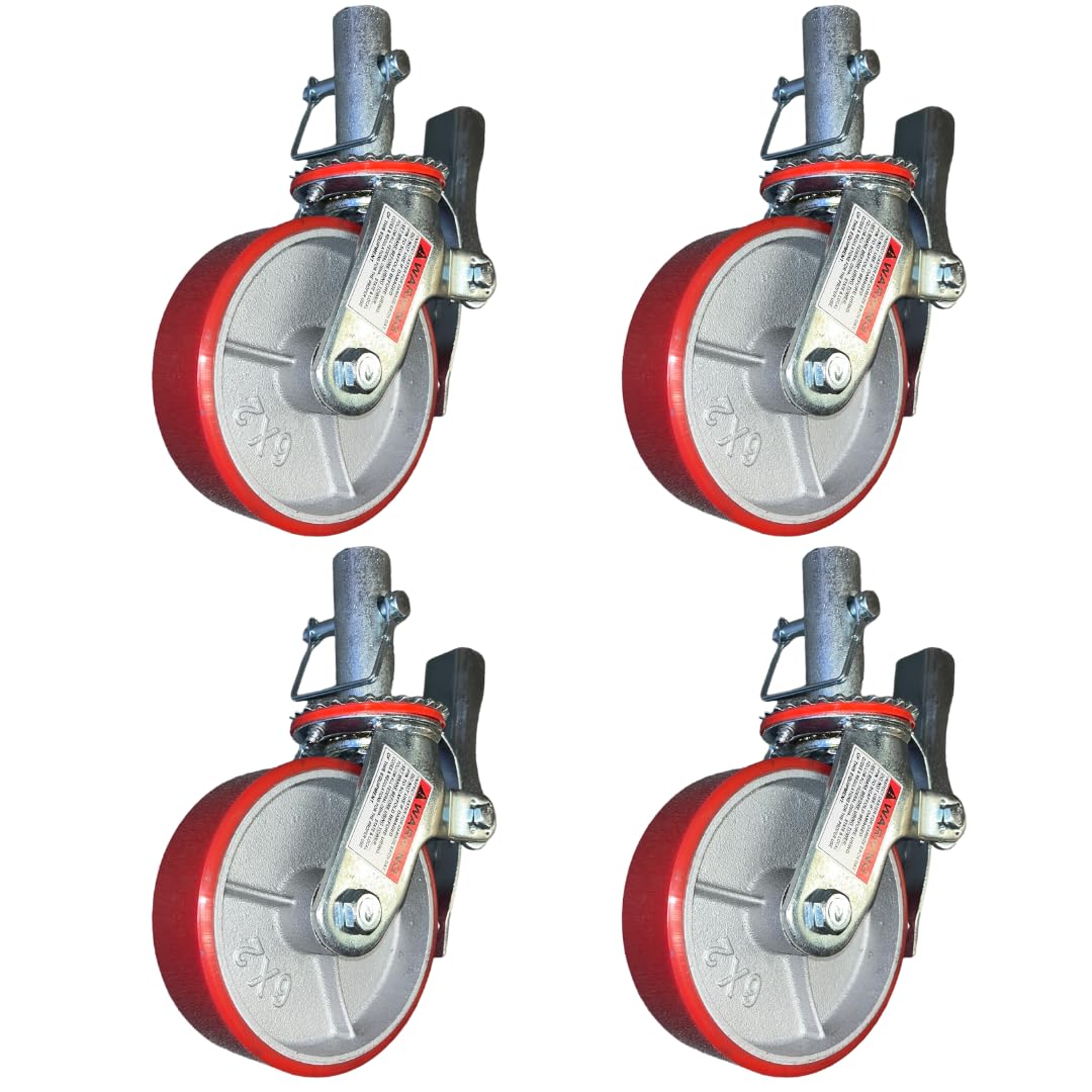 Scaffold Caster 6" x 2" Red Wheels w/Locking Brakes