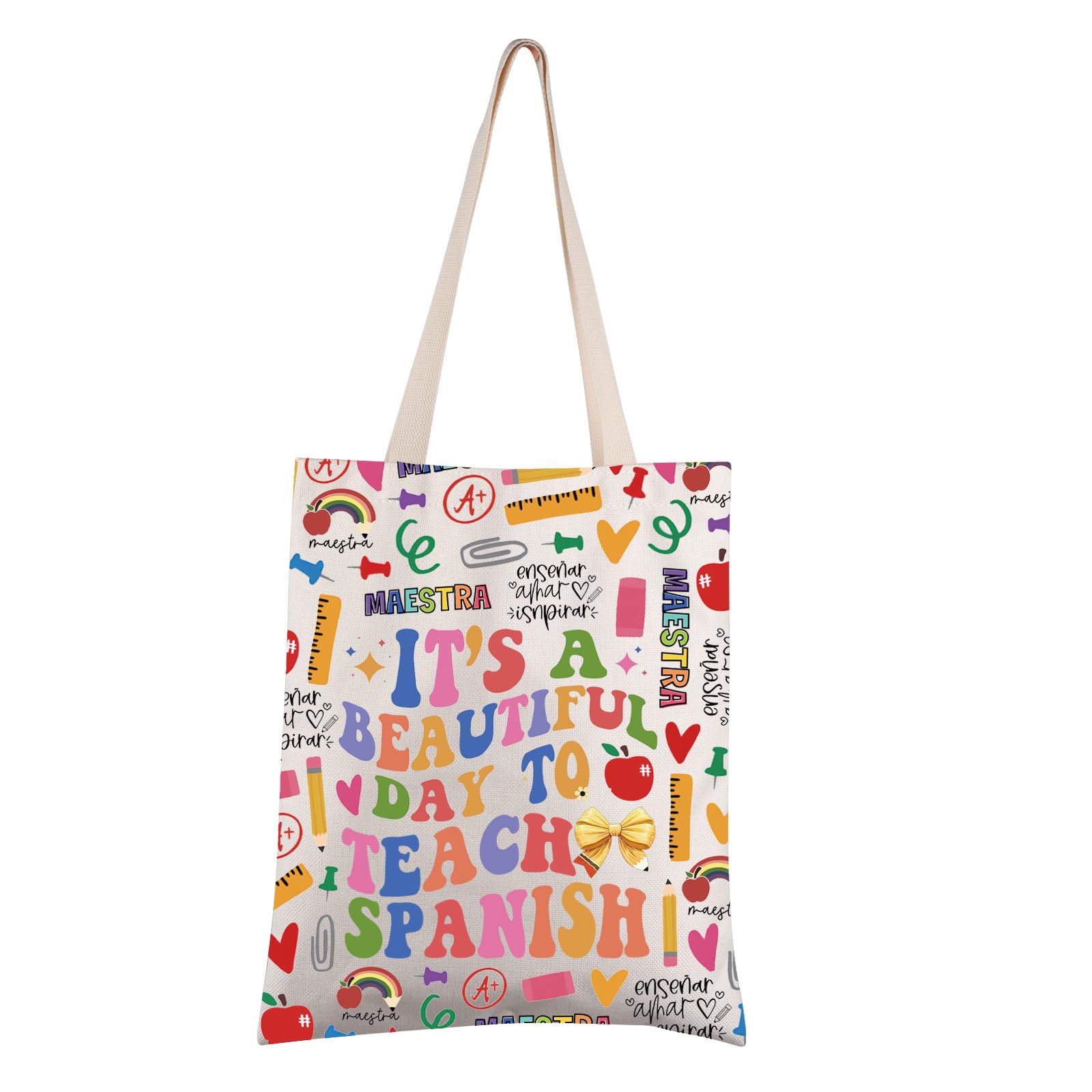 FEELMEM Coquette Bow Spanish Teacher Gift Tote Bag Spanish Education Gift