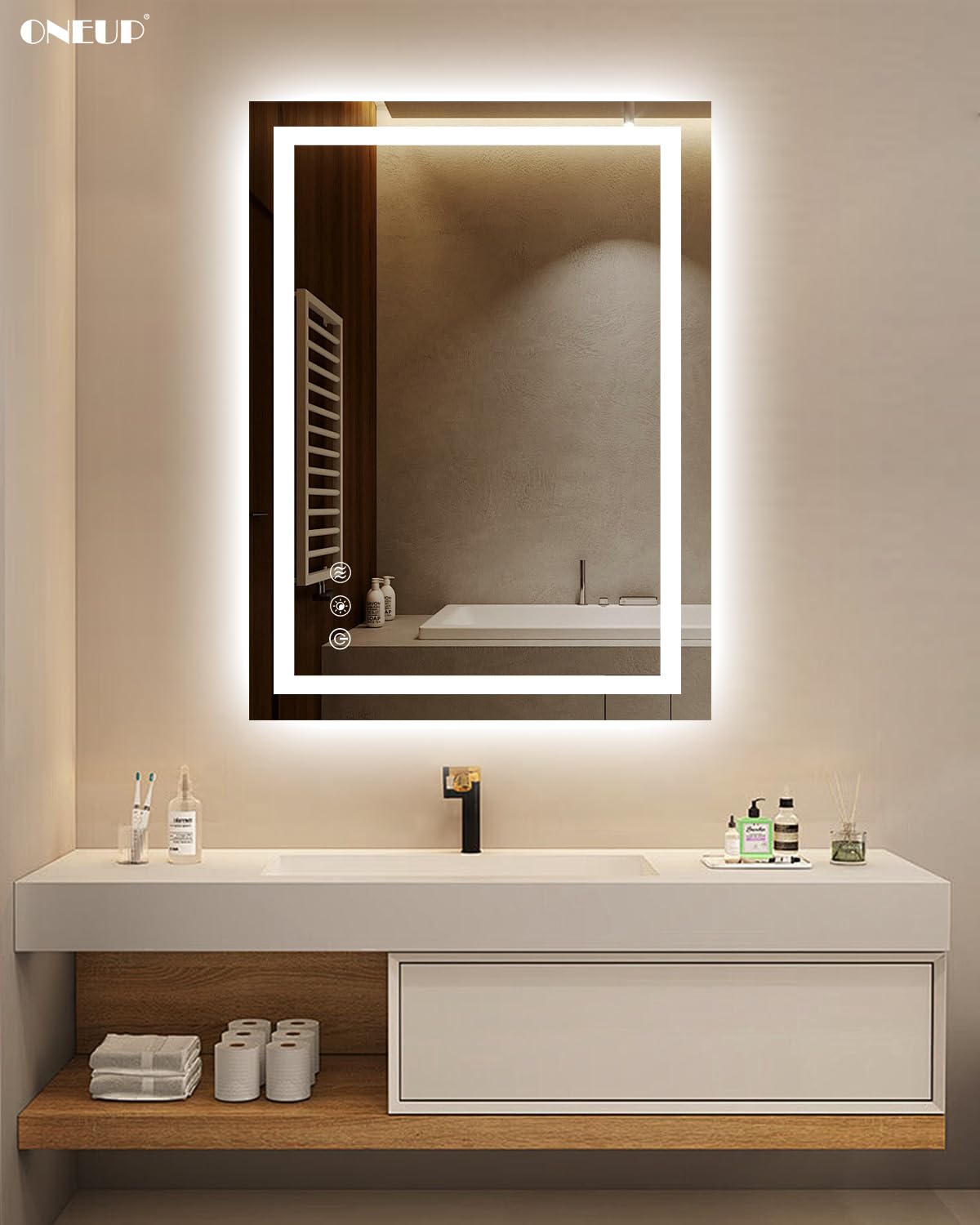 oneup 60''x40'' Bathroom Mirror with Lights,Front Lighted Bathroom ...